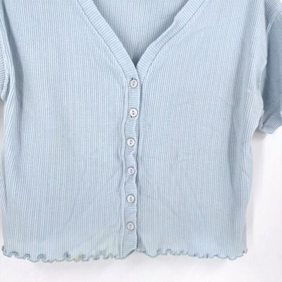 Y2K B. Moss Ribbed Henley Lettuce Trim Crop Shirt Pink & Blue Medium Baby Tee - Picture 2 of 16